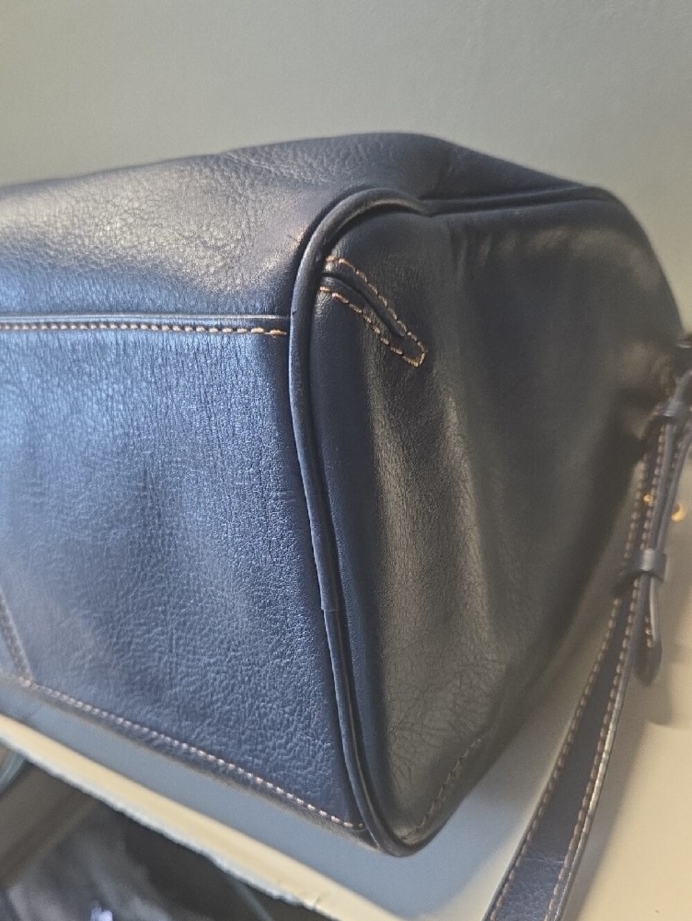 UGG Navy Pebble Leather Satchel with Top Handles - Picture 6 of 12